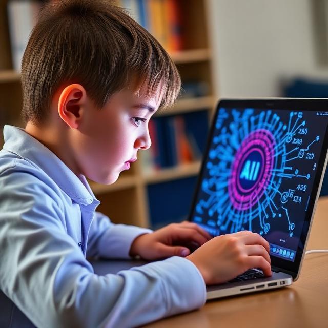 pupil interacting with GenAI on a laptop